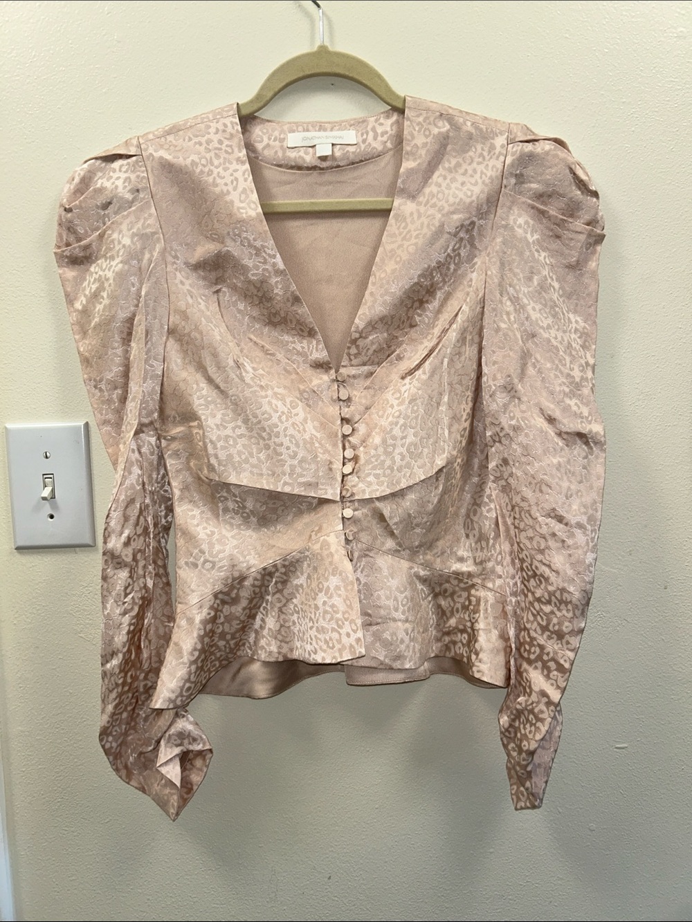 Jonathan Simkhai Blush Leopard-Print Satin Peplum Blouse
